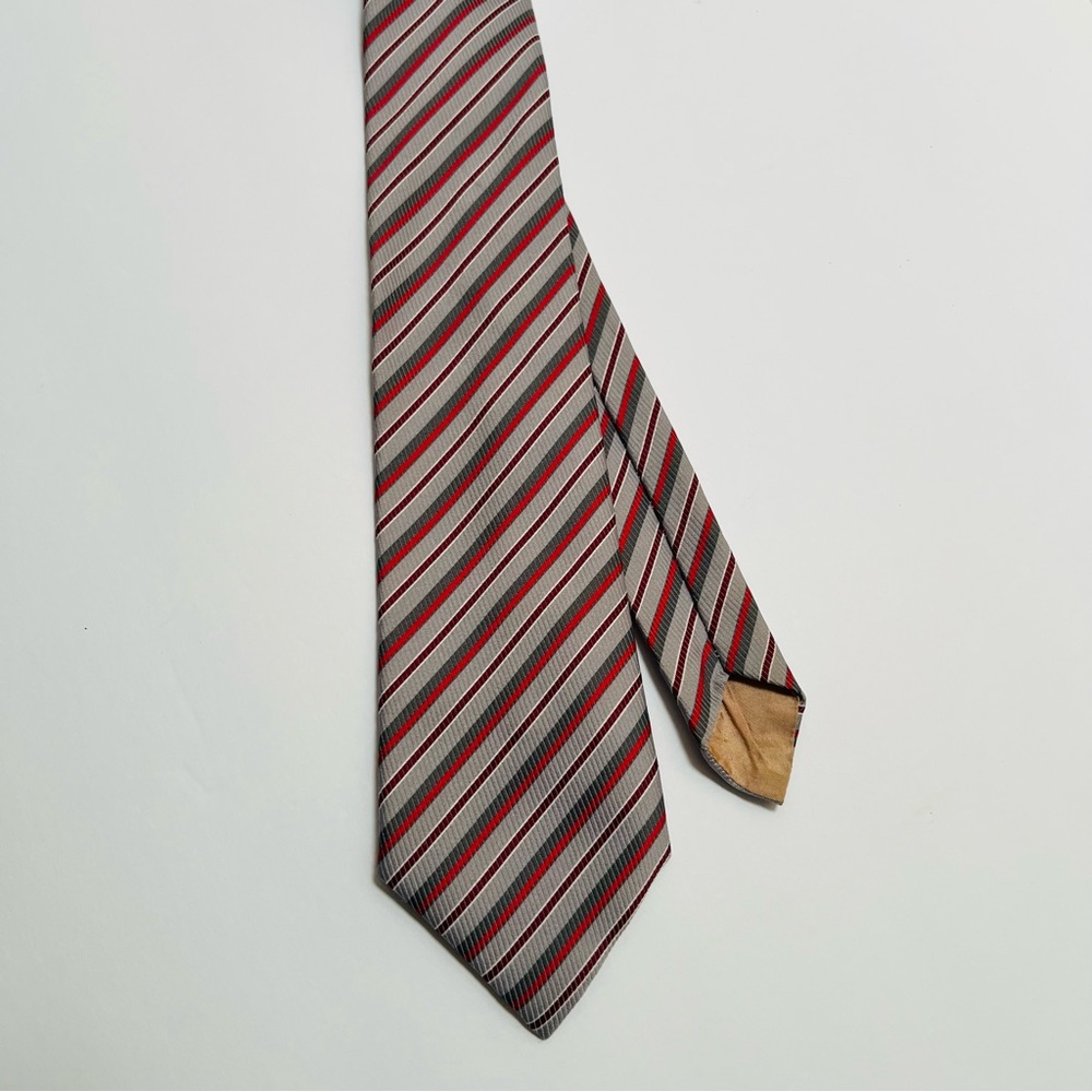 Cravate de France Men's Diagonal Stripes Gray Red Burgundy Classy Formal Necktie